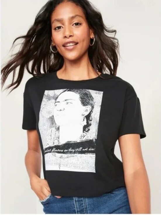 Old Navy Tops - Old Navy Black Graphic Crop Tee with White Frida Illustration